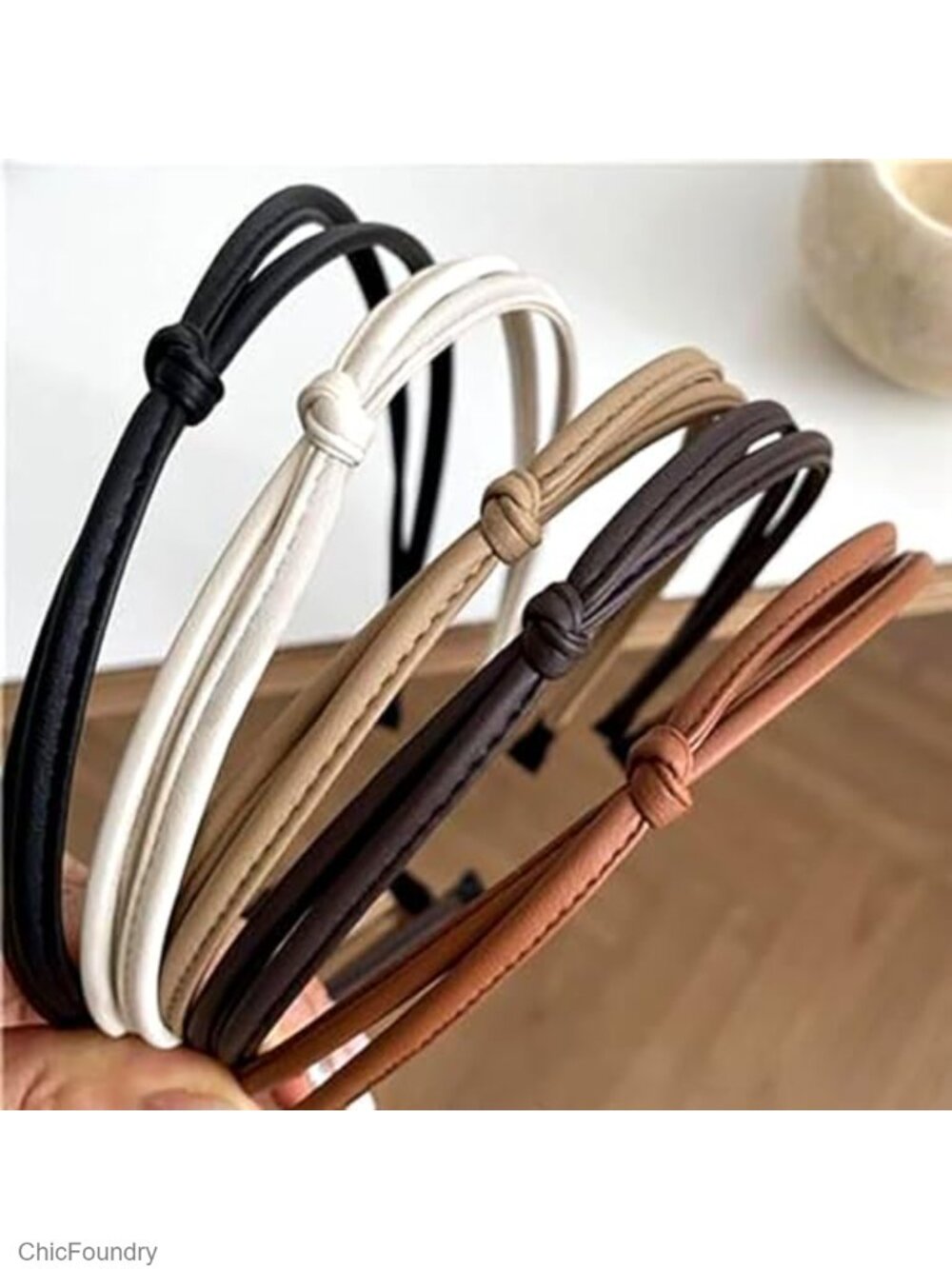 5 Pcs Faux Leather Knotted Headbands Thin Non Slip Hair Accessories for Women